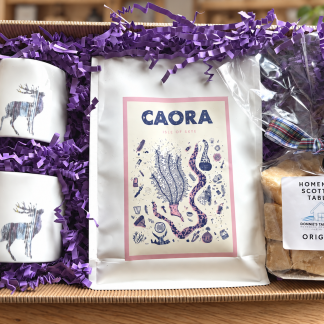 Silver Stag Espresso cup Hamper with Caora Coffee and Scottish Tablet from Isle of Skye