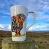 Tall Latte Cone Mug with Colourful Scottish Highland Cow