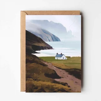 CARD: Kearvaig Bothy, Cosy Cottage Greeting Card by Sara Willia