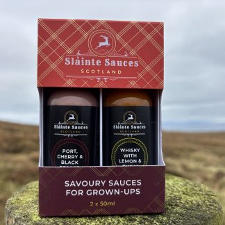 Whisky and Lemon and Chilli Sauce and Port, Cherry and Black Pepper Savoury Sauce Gift pack