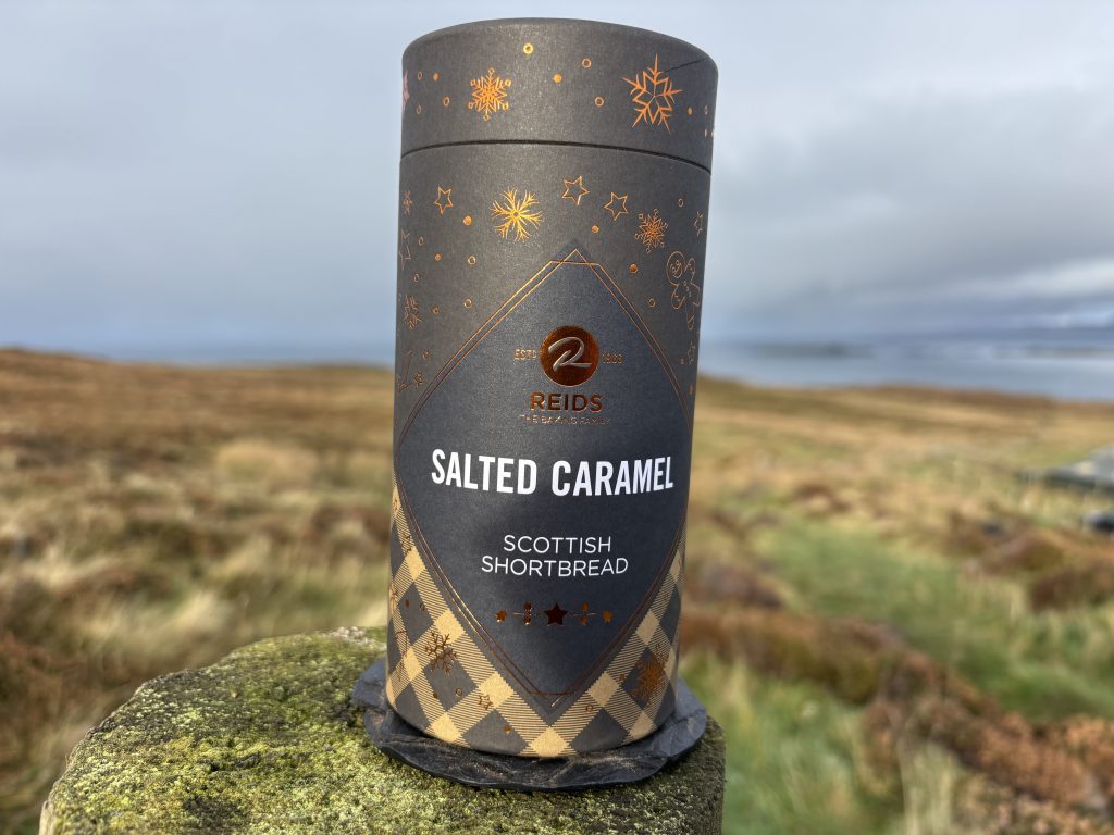 Salted Caramel Shortbread Gift Tube from Reids Bakery in Caithness