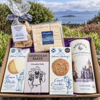 Scottish tea and biscuits gift hamper with Brodies tea, shortbread, biscuits and homemade tablet
